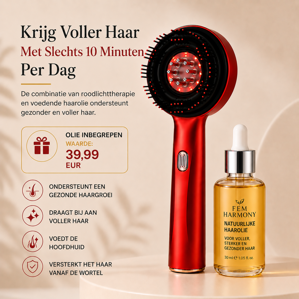 Roodlichttherapie Haarborstel - Krijg Voller Haar Met Slechts 10 Minuten Per Dag