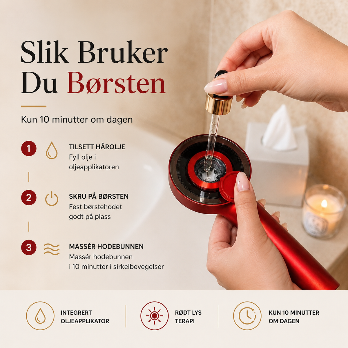 Rødt Lys Hårbørste - Få raskere hårvekst med bare 10 minutter om dagen